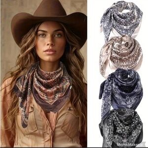4 Pc Paisley Print Scarf Set - Black, Blue, White, & Ivory-1 Free Red/Black